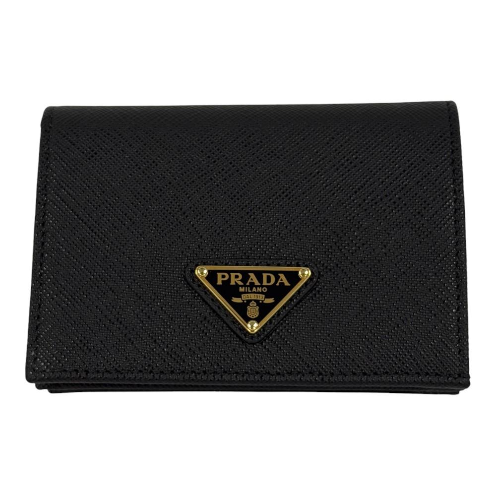 PRADA Saffiano Leather Triangle Logo Small Bifold Wallet