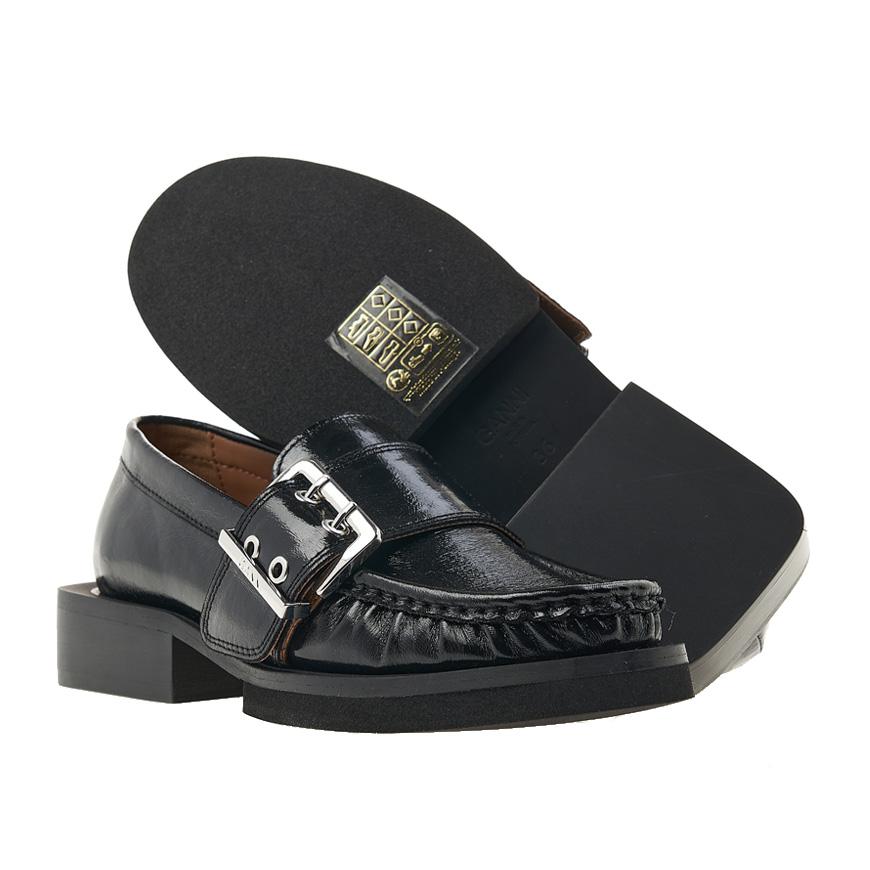 GANNI Feminine Buckle Loafers Black Women’s Leather Shoes