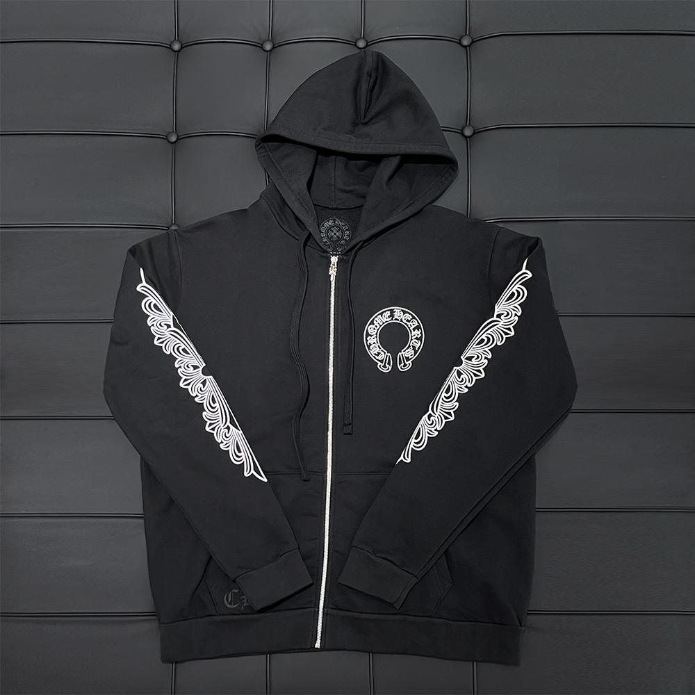 Chrome Hearts Horseshoe Floral Fleece Zip-Up Hoodie Black