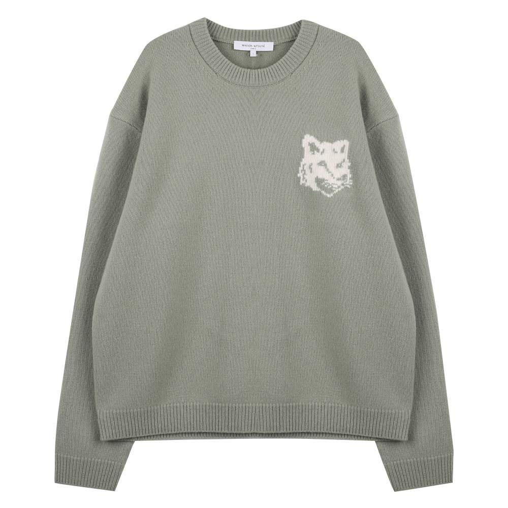 Maison Kitsune Fox Head Intarsia Merino Wool Crewneck Sweater PM00816 KM0329