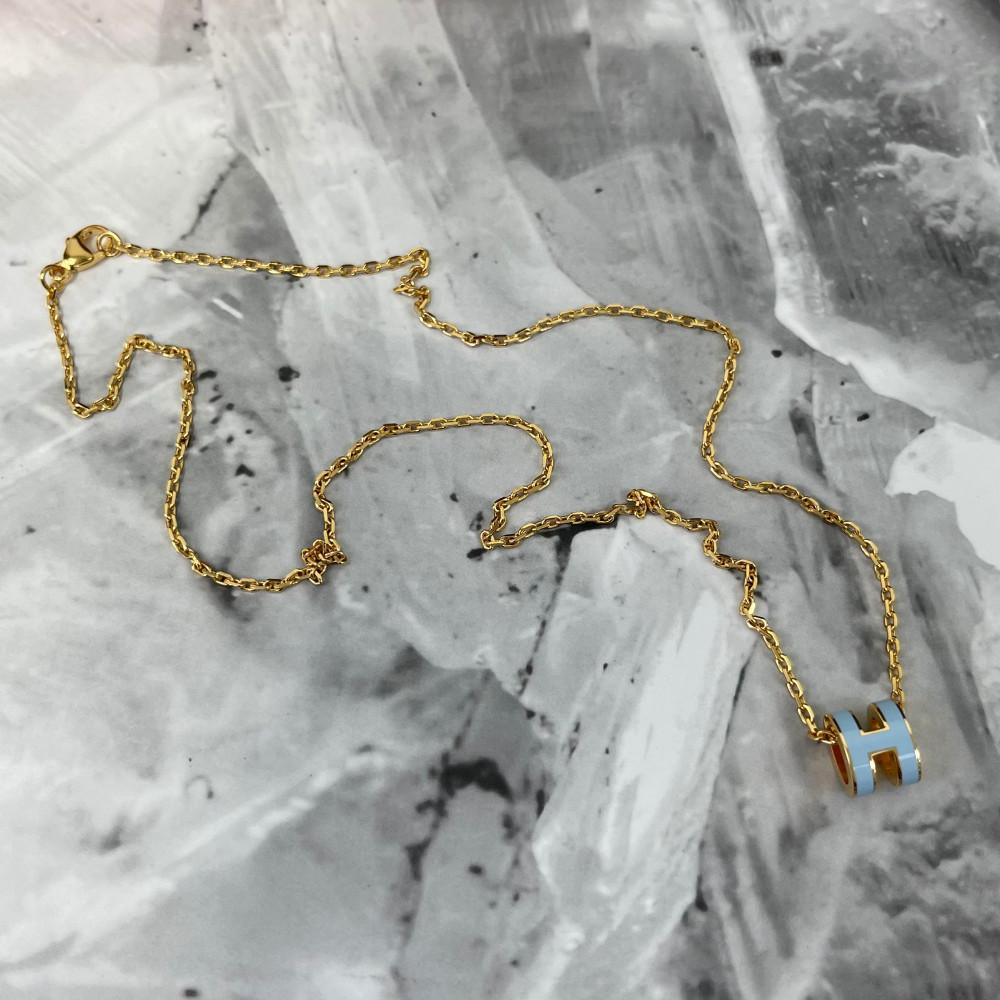HERMES Mini Pop H Necklace Blue Polar Yellow Gold