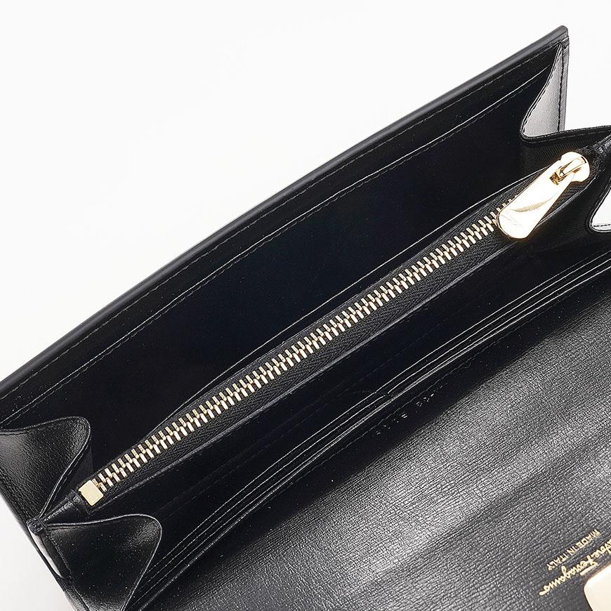 Ferragamo Vara Bow Long Wallet Black Leather Women’s