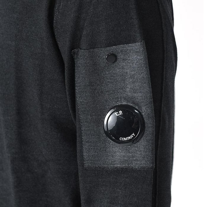 CP Company Diagonal Lens Merino Wool Crewneck Sweater Black