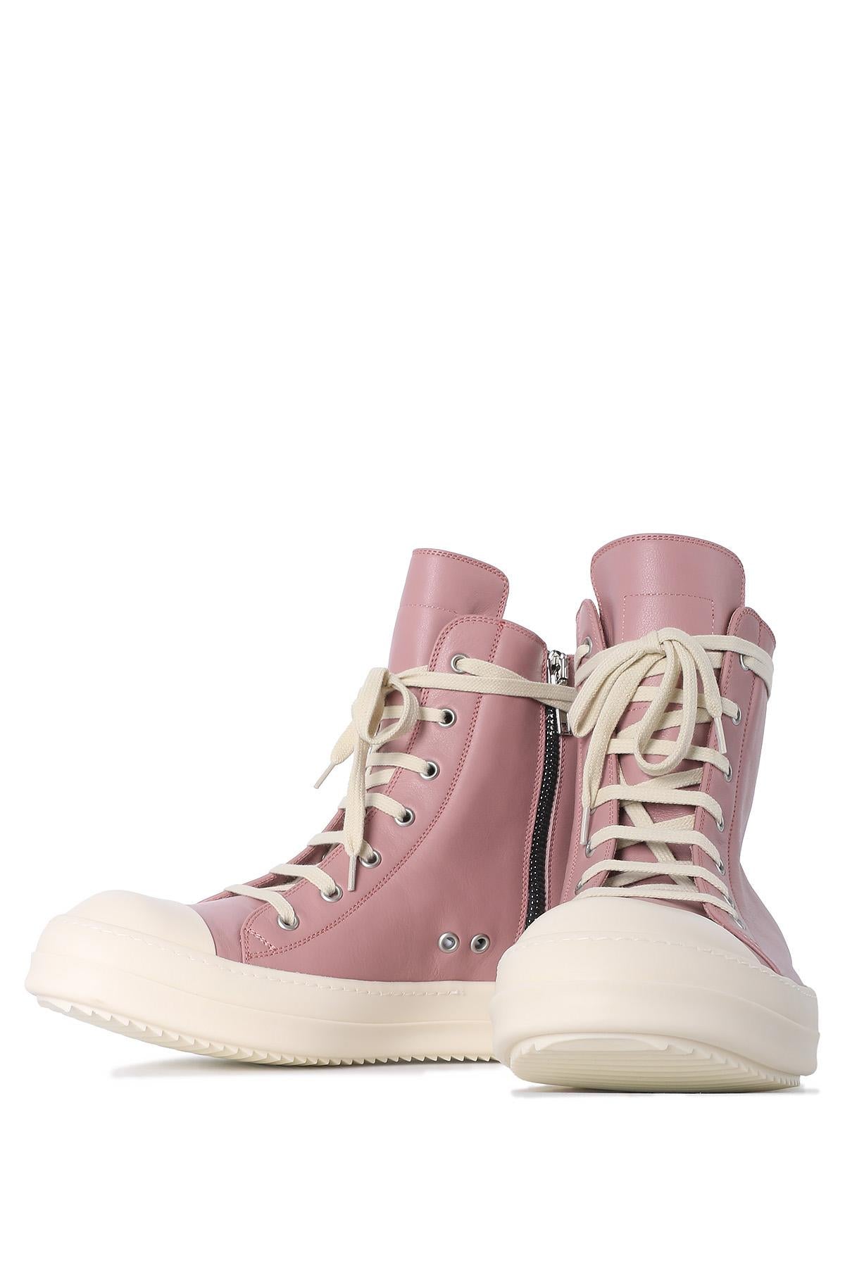 Rick Owens Dusty Pink Milk Leather High-Top Sneakers