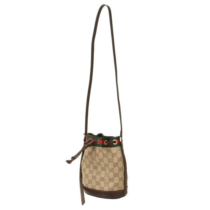GUCCI Web Mini Bucket Bag Beige Leather Shoulder Bag