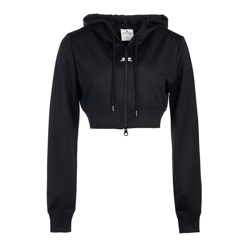 courreges Women’s Hooded Cropped Zip-Up Jacket Black