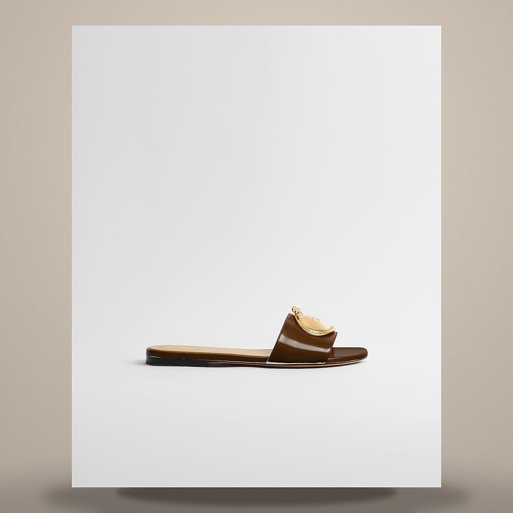 DIOR Medallion Buckle Slides Cognac Brown Lambskin Sandals KCO694LAB S02T