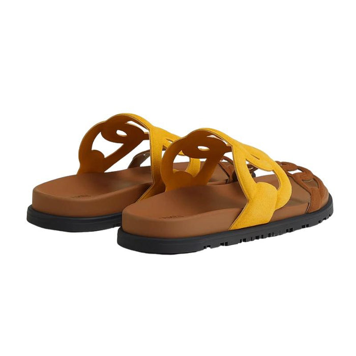 HERMES Extra Sandals Suede Goatskin Topaz Gold Brown Slippers