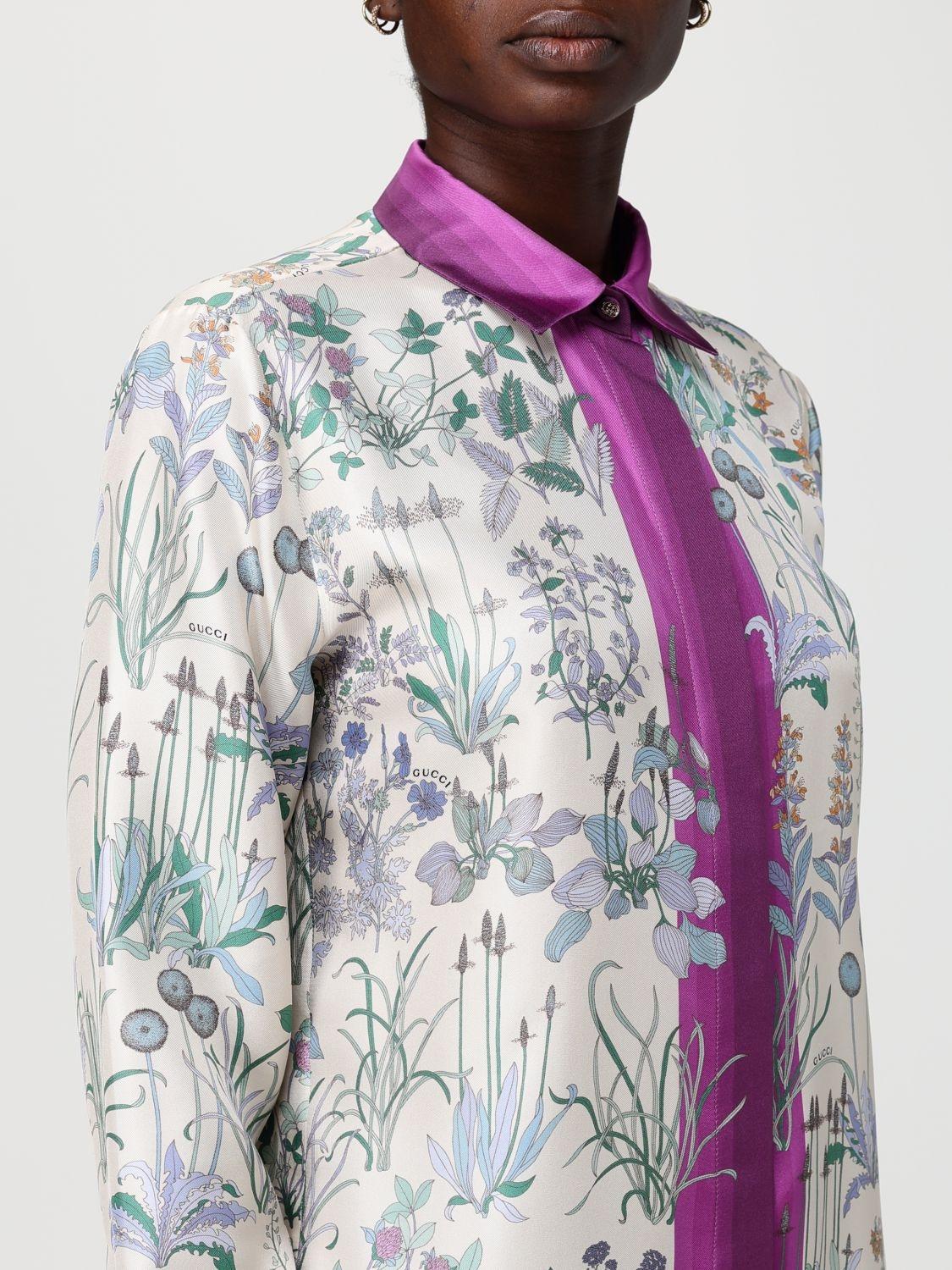 GUCCI Long Sleeve Button-Up Shirt Women’s Cotton Blend Ivory