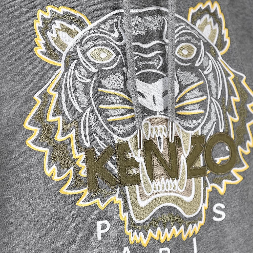 KENZO Tiger Logo Embroidered Hoodie Gray Unisex