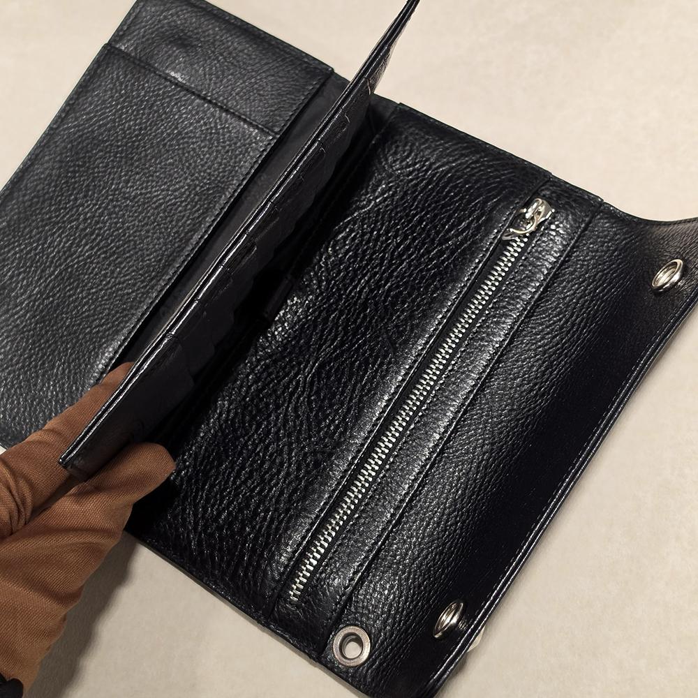 Chrome Hearts Black Leather Wave Wallet Long Zip Wallet Unisex