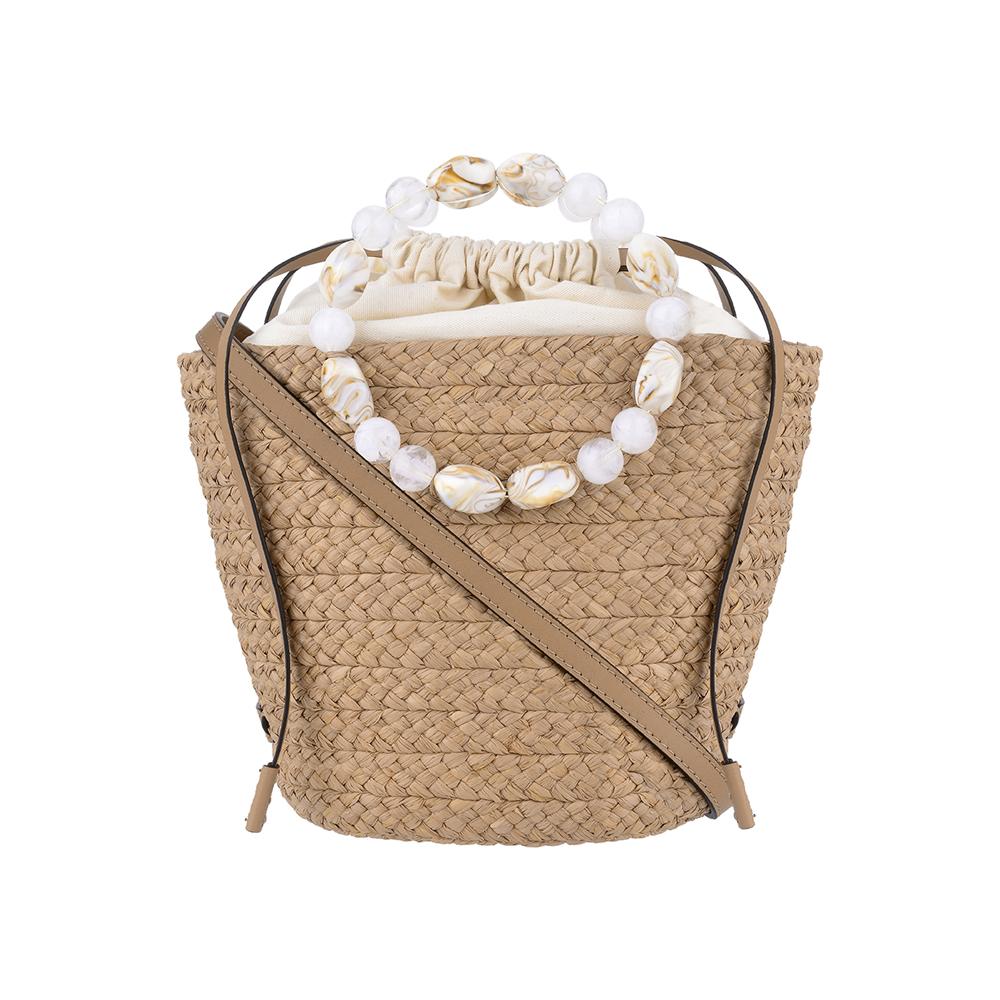 HELEN KAMINSKI Natural Raffia Nappa Leather Bucket Shoulder Bag BAG51899 NUNTL
