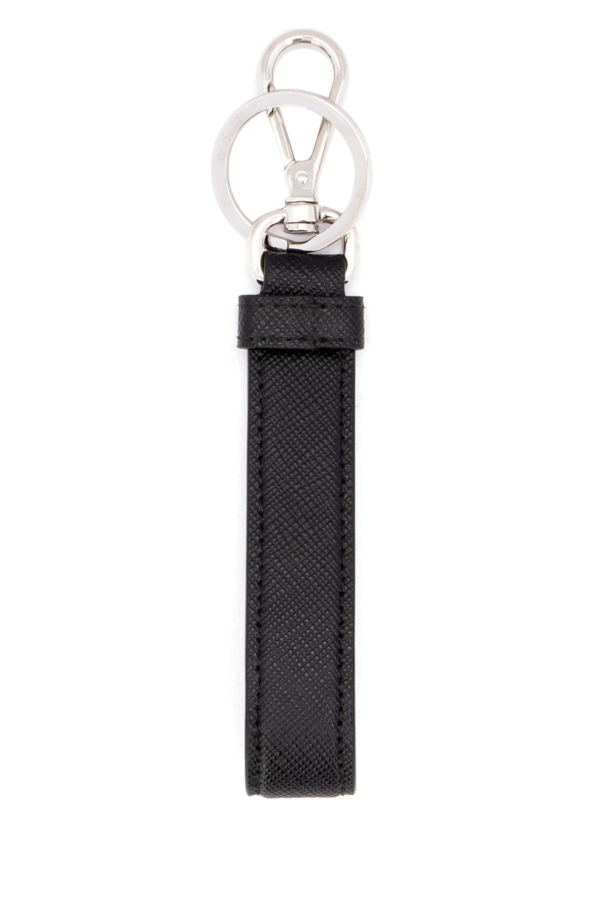 PRADA Black Leather Keyring Keychain Accessory for Men