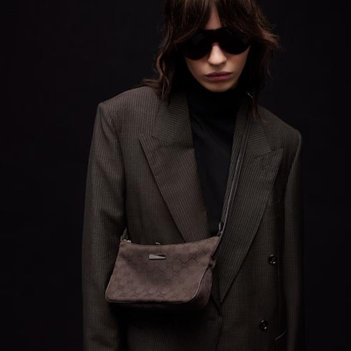 GUCCI Lady Lunetta Small Shoulder Bag Brown Leather