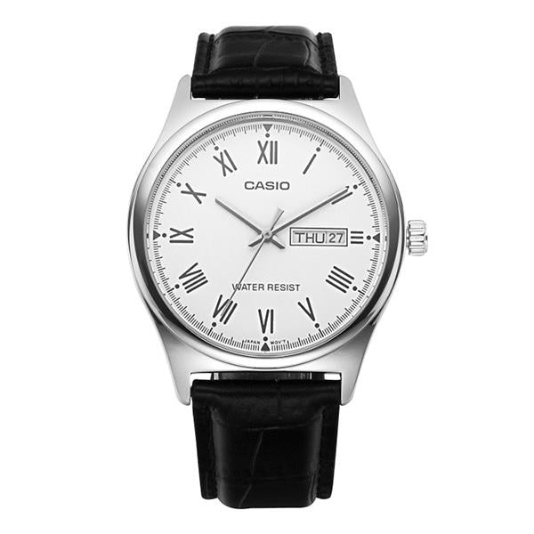 Casio Silver Dial Black Leather Band Men's Watch