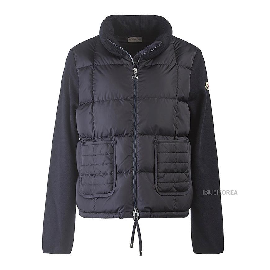 Moncler Women High Collar Padded Cardigan Navy Knit