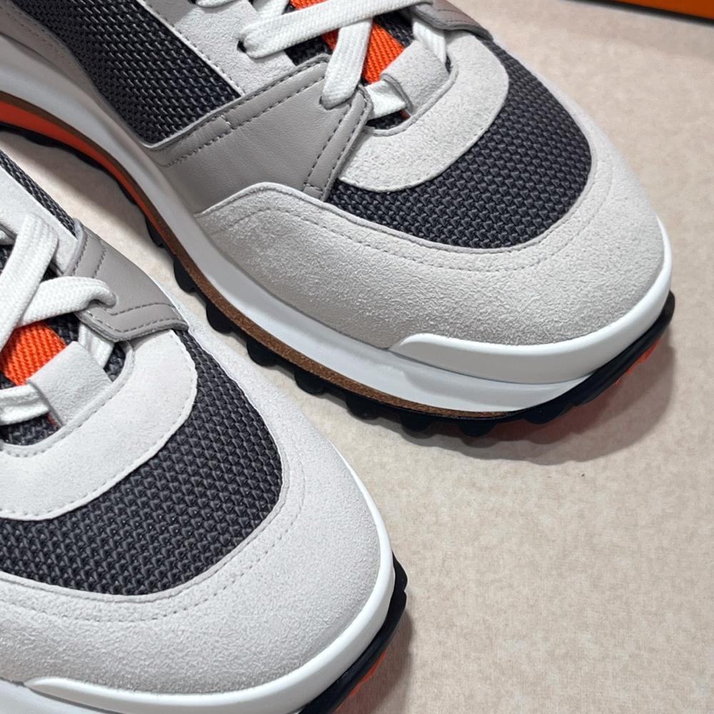 HERMES Men’s Low-Top Sneakers Gray Orange Calfskin Suede