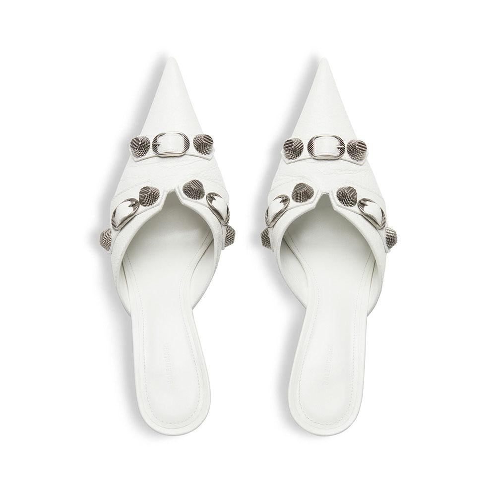 BALENCIAGA Cagole Women’s Leather Mule Slide Sandals White