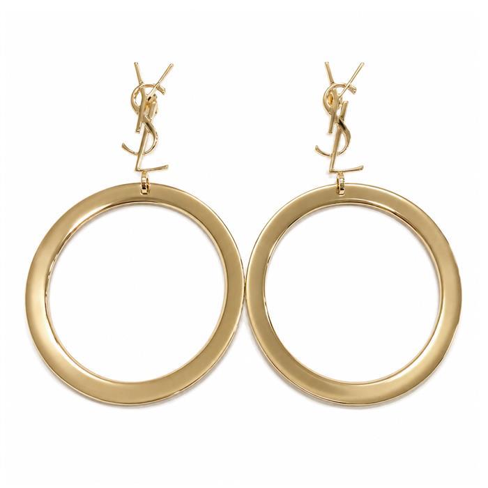 Saint Laurent Cassandra Pendant Hoop Earrings Gold-Tone Jewelry