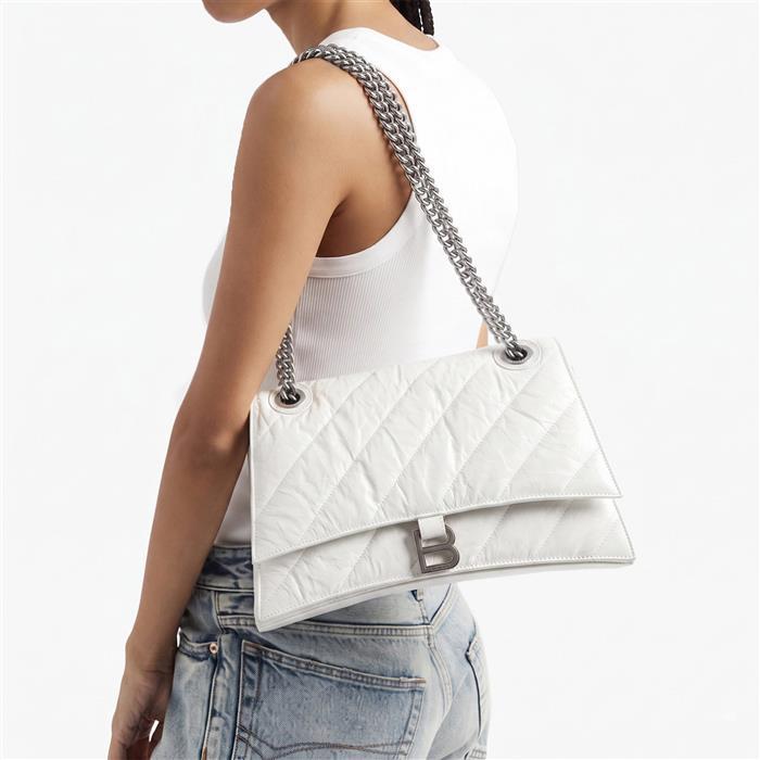 BALENCIAGA Crush Quilted Medium Shoulder Bag Black Leather Tote