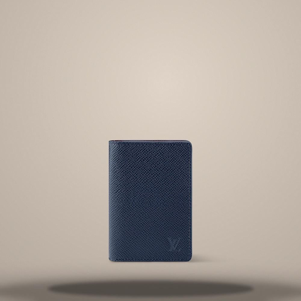 Louis Vuitton Navy Blue Akaju Brown Pocket Organizer Wallet Z3242