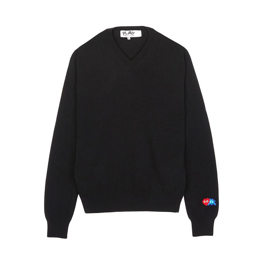 Comme des Garcons Invader Double Wappen Unisex V-Neck Knit Sweater AZ N086 051 1