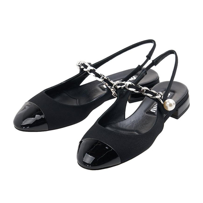 Miu Miu Velvet and Patent Leather Slingback Flats