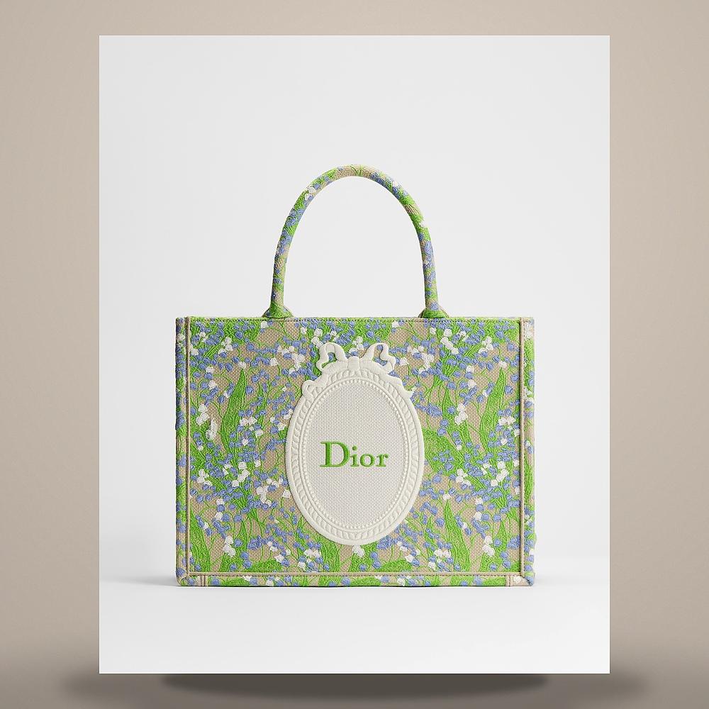 DIOR Multi-Color Embroidered Book Tote Shoulder Bag Medium M1354PEQR M20E