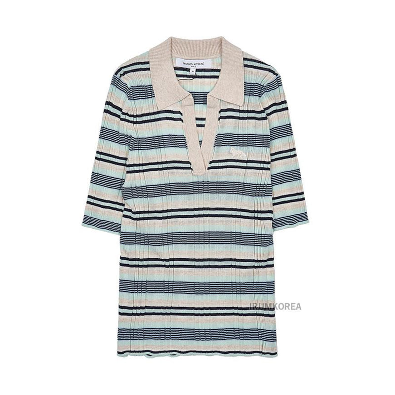 Maison Kitsune Women Fine Stripe T-Shirt White Cotton Shirt OW00203 KT1122 0269