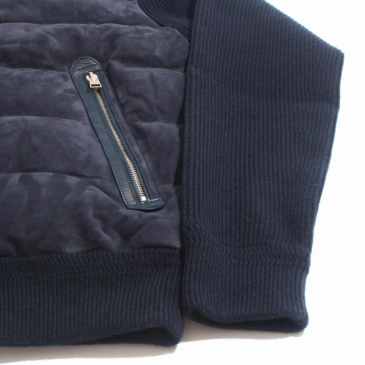 TOM FORD Navy Suede Wool Cashmere Knit Down Jacket KZF004 YMW061F24 HB800