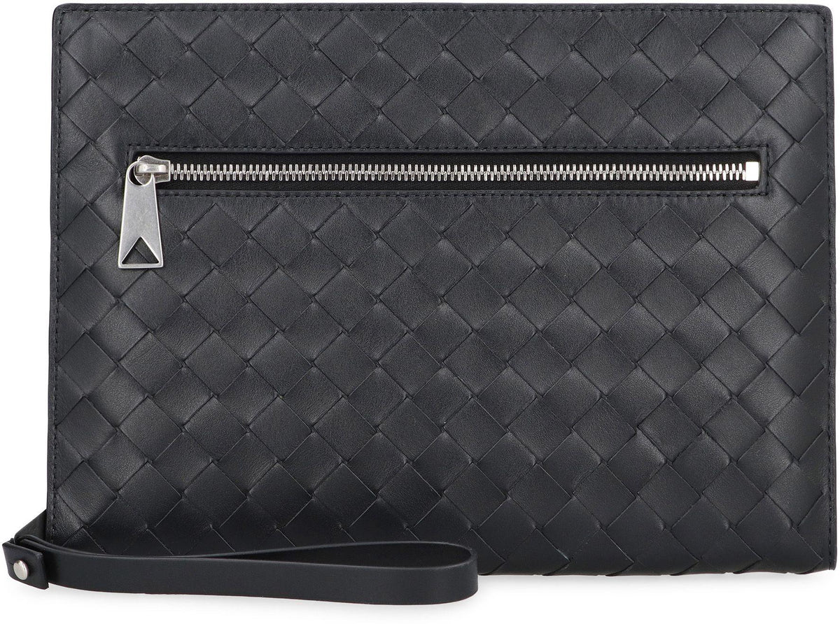 Bottega Veneta Black Leather Woven Clutch Bag