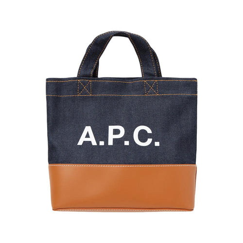 A.P.C. Navy Caramel Logo Denim Axel Mini Tote Bag
