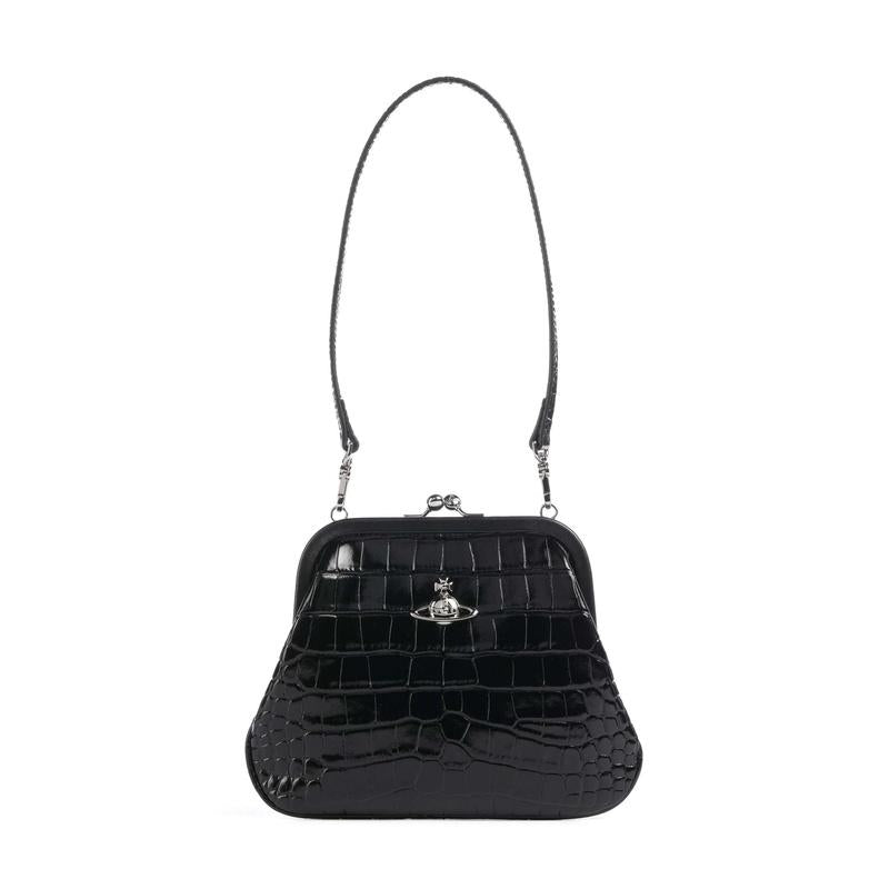 Vivienne Westwood Black Leather Vivian Clutch Shoulder Bag