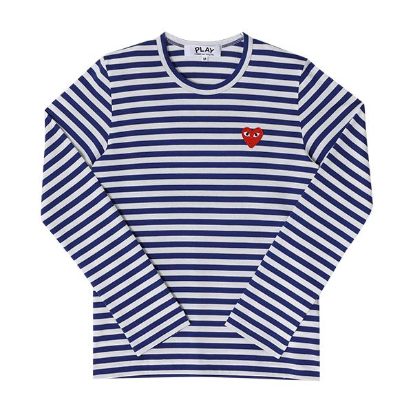 Comme des Garcons Red Heart Patch Stripe Long Sleeve T-Shirt AX T164 051 2