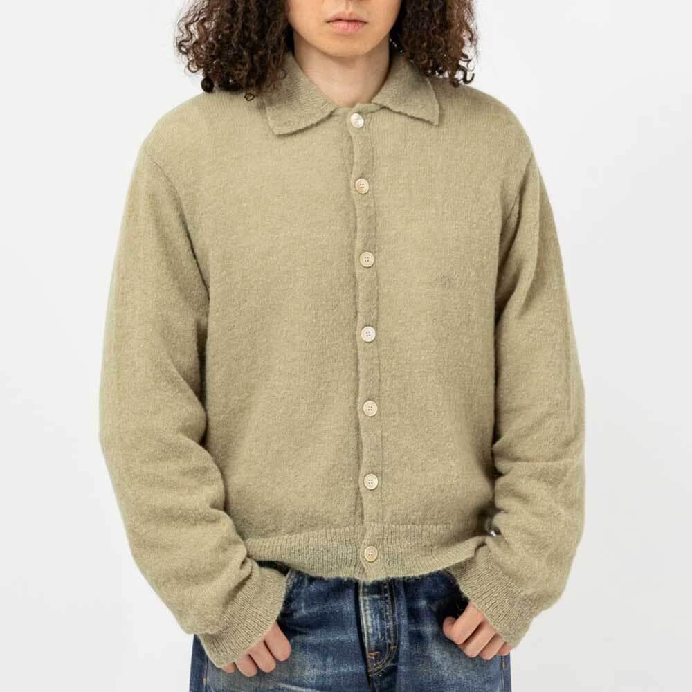 OUR LEGACY Soft Sage Fuzzy Alpaca Evening Polo Cardigan M4263 ES