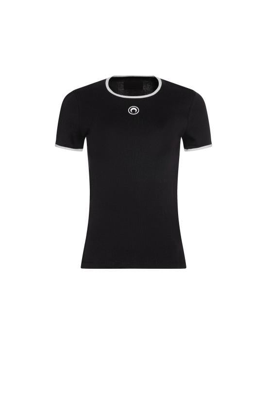 Marine Serre Black White Short Sleeve T-Shirt MRSU261PRTS 129BK