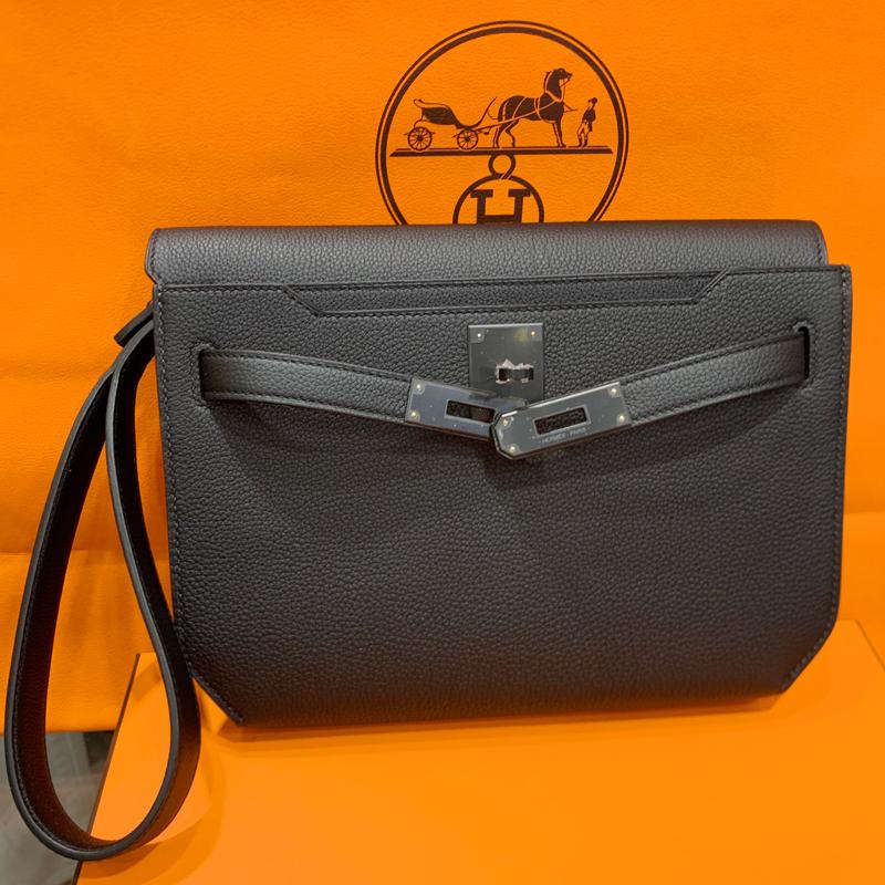 HERMES Kelly Depeches Monochrome Togo Leather Pouch Black Unisex 25