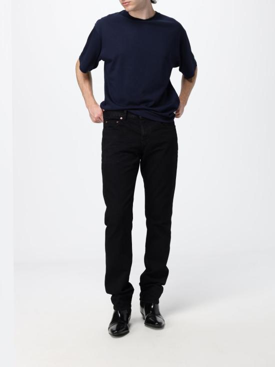 Saint Laurent Logo Cotton Crewneck T-Shirt Navy Men