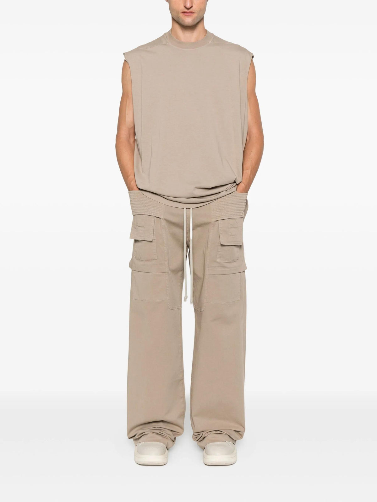 Rick Owens DRKSHDW Wide Creatch Cargo Pants Dirty Pearl Cotton Twill
