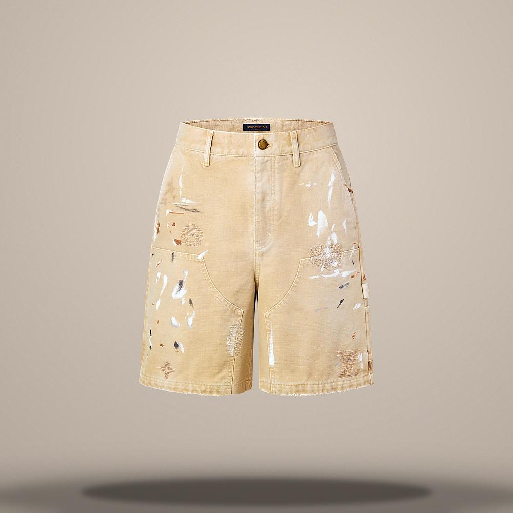 Louis Vuitton Women's Embellished Denim Carpenter Shorts Relaxed Fit