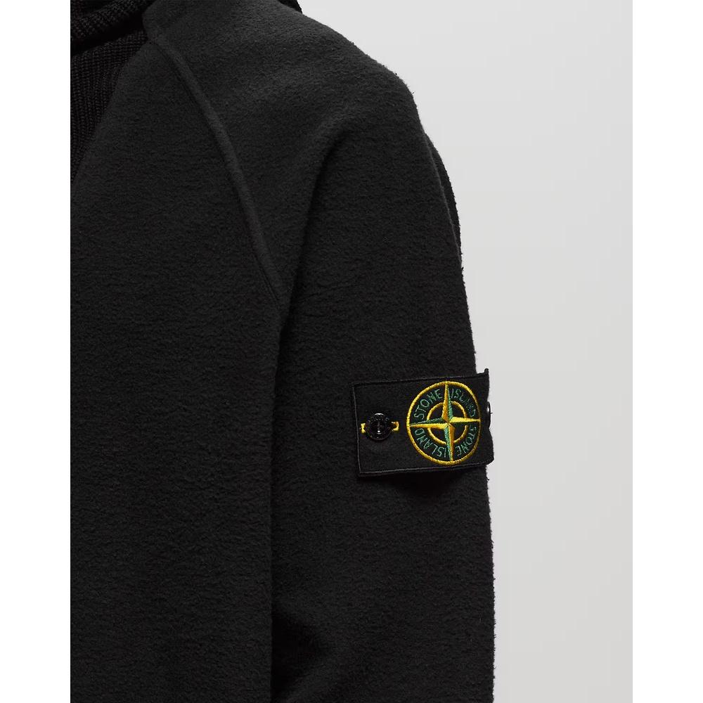 STONE ISLAND Logo Patch Black Cotton Pullover Hoodie for Men