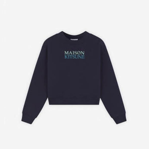 Maison Kitsune Gradient Fleece Boxy Cropped Sweatshirt Navy NW00309KM0326