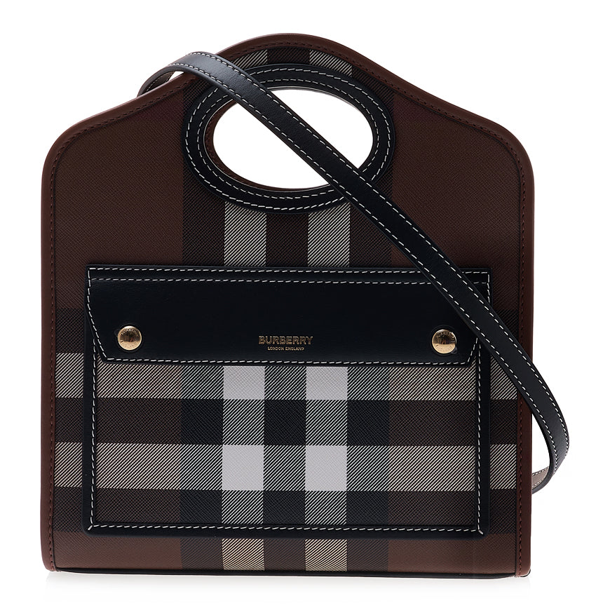 BURBERRY Mini Pocket Bag Women’s Tote Beige Canvas Leather Trim