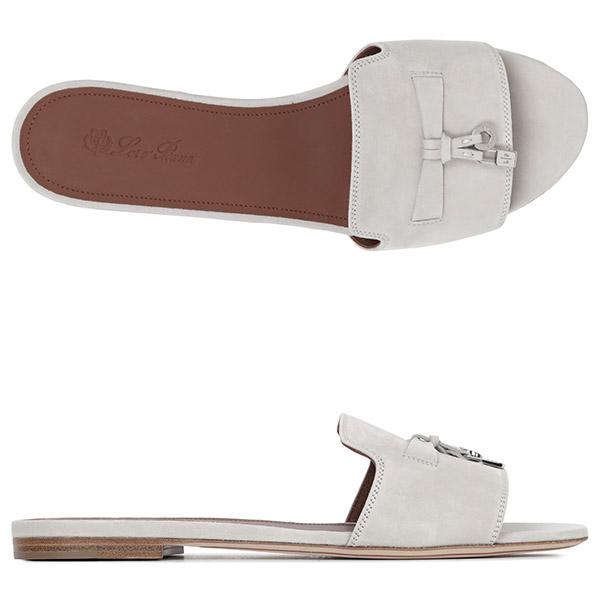 Loro Piana Pearl Powder Summer Charms Suede Slide Sandals