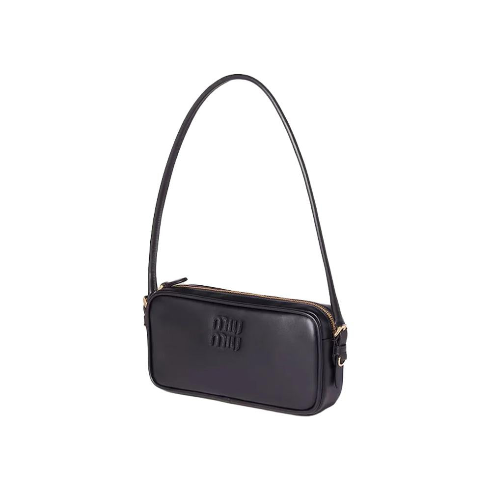 Miu Miu Logo Leather Pouch Shoulder Bag Black