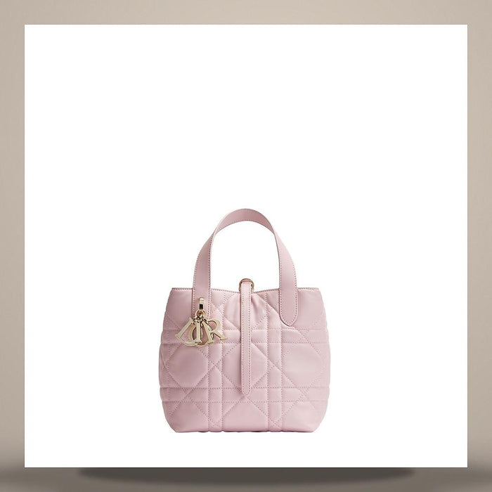 DIOR Rose Tendre Macro Cannage Calfskin Toujours Vertical Tote Small