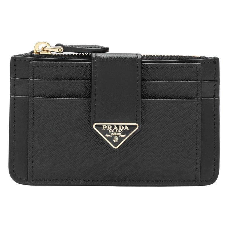 PRADA Black Saffiano Leather Triangle Logo Card Holder