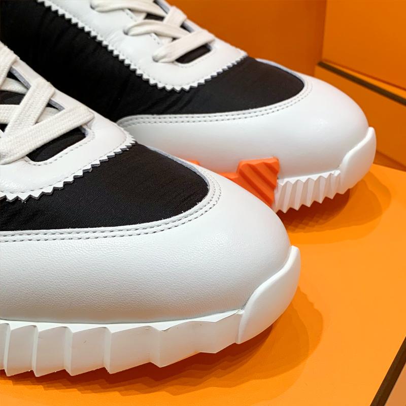 HERMES Men’s Bouncing Ripstop Fabric Calfskin Black H Two-Tone Sneakers