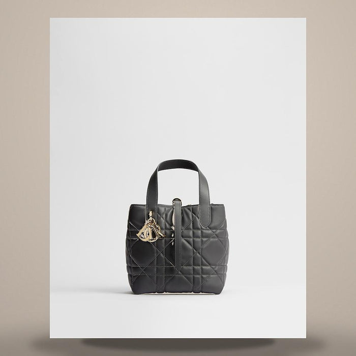 DIOR Gray Flannel Macro Cannage Calfskin Vertical Tote Bag Small
