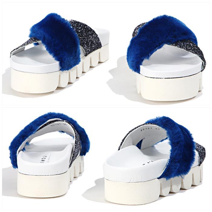 joshua sanders Blue Faux Fur Sandals